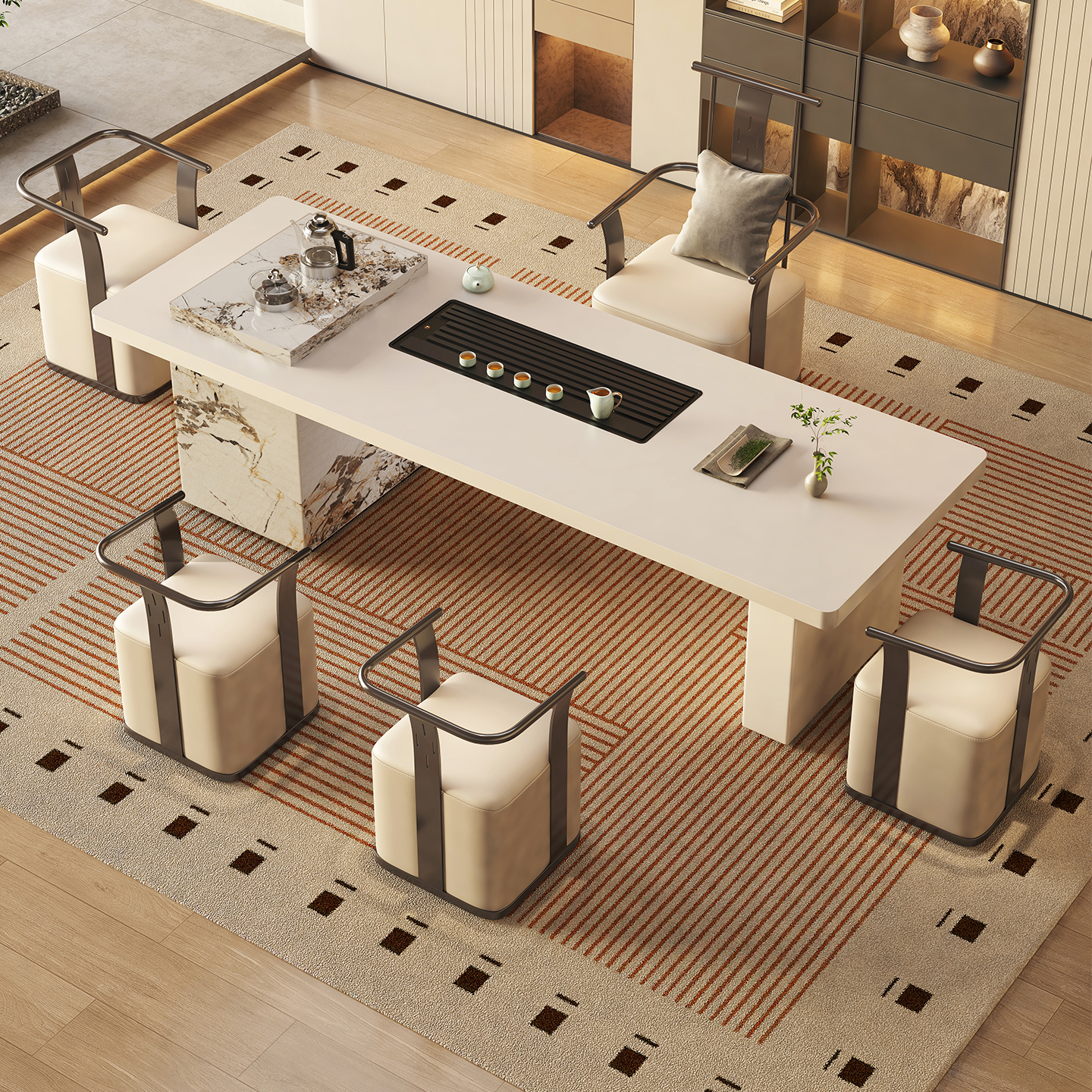 岩板茶桌椅组合阳台客厅家用轻奢茶台大板泡茶桌别墅办公室茶几