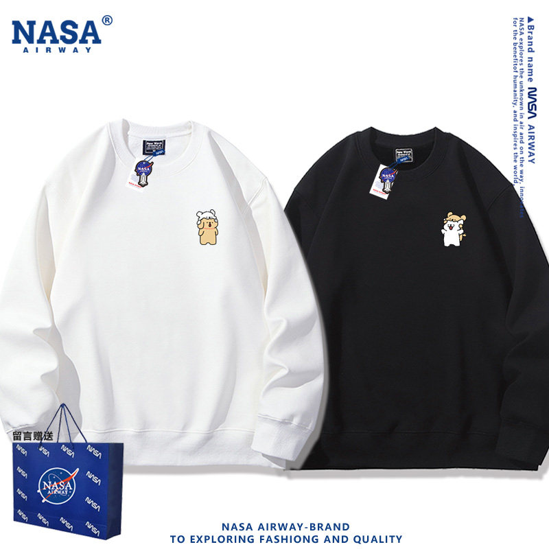 NASA AW小白狗小金毛卡通头像情侣男女春秋圆领卫衣薄款宽松上衣