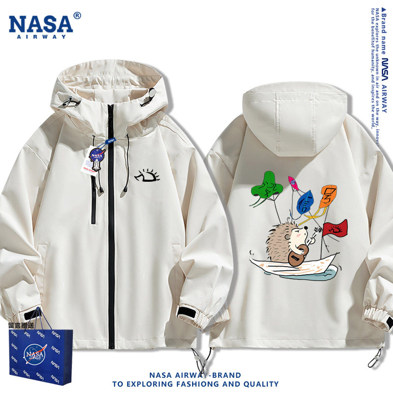 NASA联名赵雷北京演唱会没有信号同款风筝刺猬连帽冲锋衣夹克外套