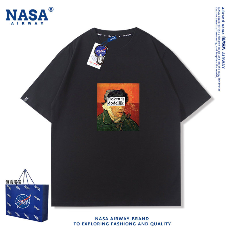 NASA联名恶搞世界名画梵高抽烟趣味纯棉T恤短袖夏季休闲小众半袖