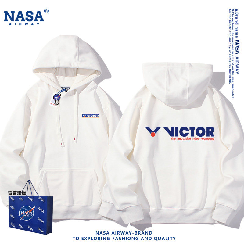 NASA联名羽毛球运动周边男女连帽卫衣秋冬薄款加绒外套潮牌上衣服