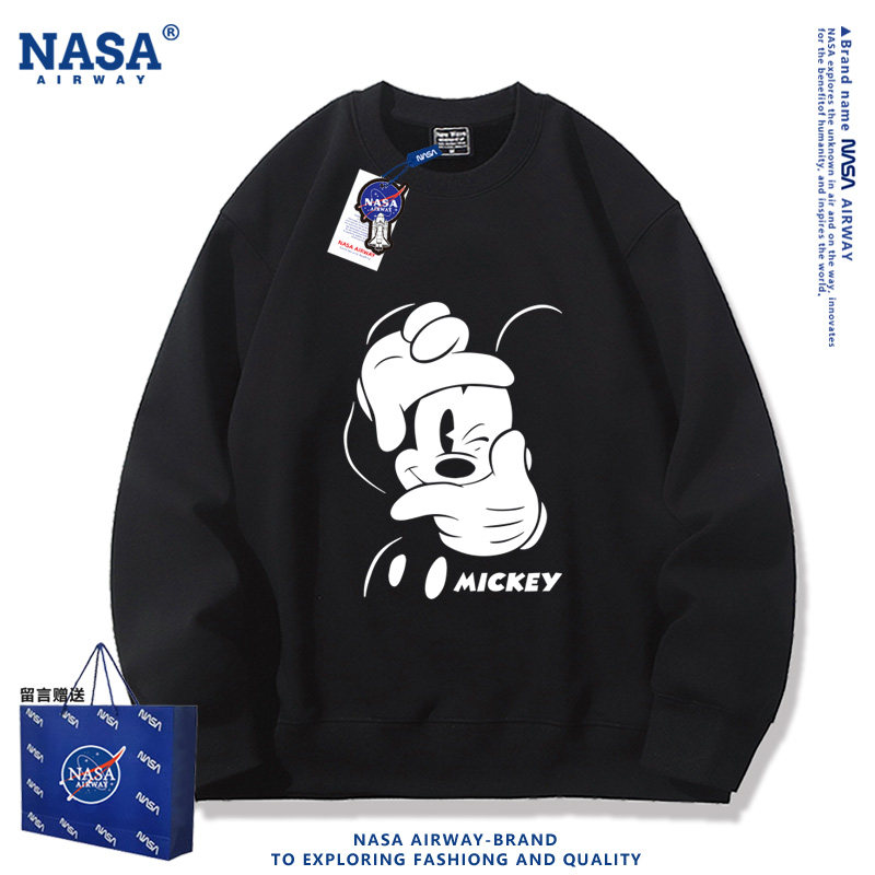 NASA联名美式国潮卡通图案米奇圆领卫衣男女春秋上衣百搭宽松外套