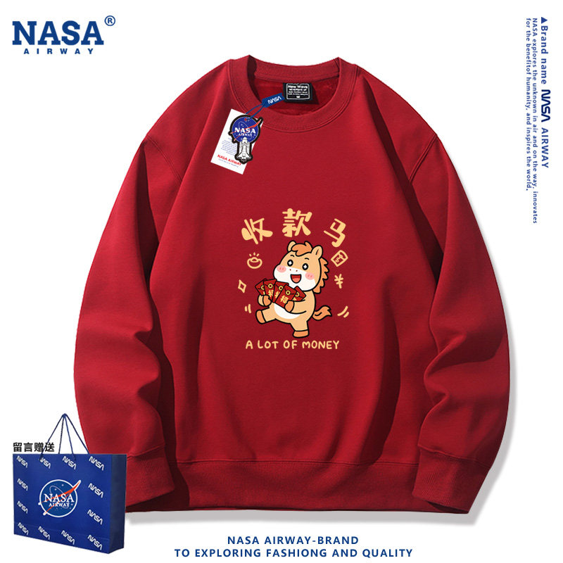 NASA AW收款马好运小马新年卡通图案男女圆领卫衣春秋上衣薄款款