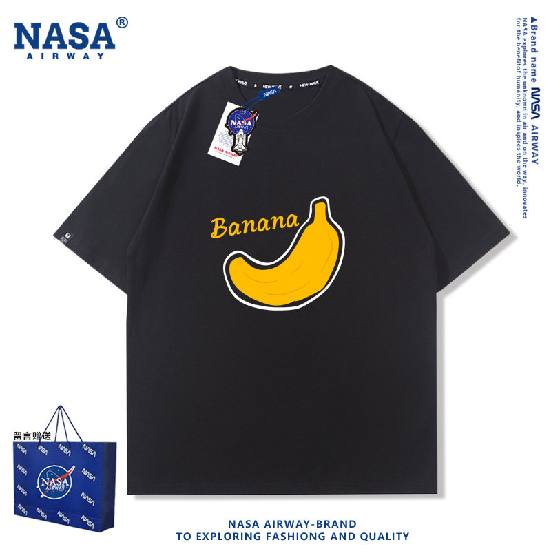 NASA联名美式潮牌趣味香蕉印花纯棉短袖T恤夏季学生舒适大码上衣