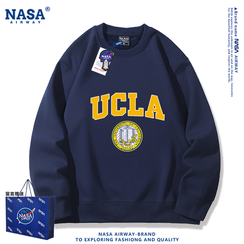 NASA联名ucla美国加州大学篮球运动男女秋冬百搭圆领卫衣加绒上衣