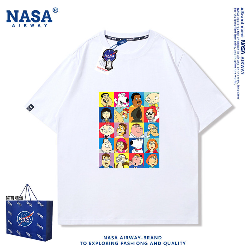 NASA联名恶搞之家皮特格里芬卡通图案印花男女纯棉短袖T恤夏上衣