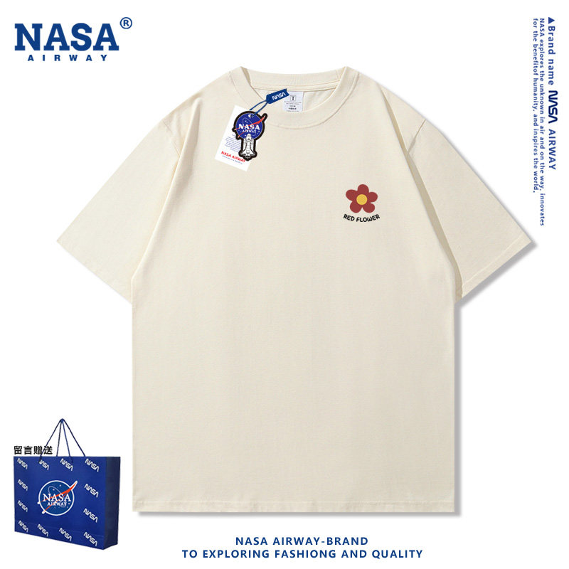 NASA AW送你一朵小红花简约小胸标印花纯棉短袖T恤夏季半袖上衣服图片
