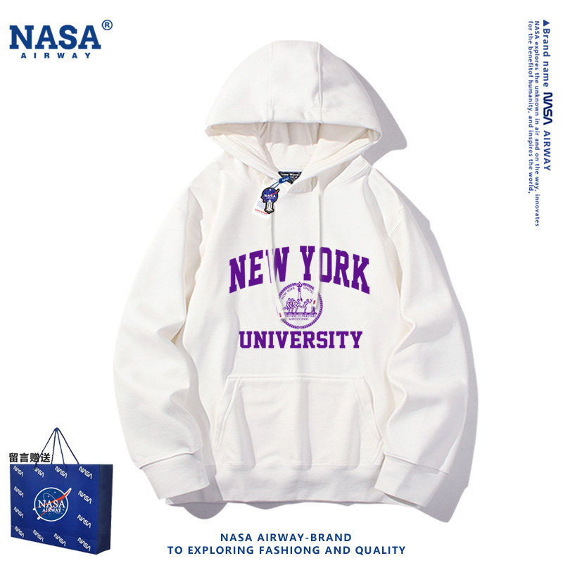 NASA联名NYU美国纽约大学纪念连帽卫衣男女套头秋冬加绒上衣帽衫