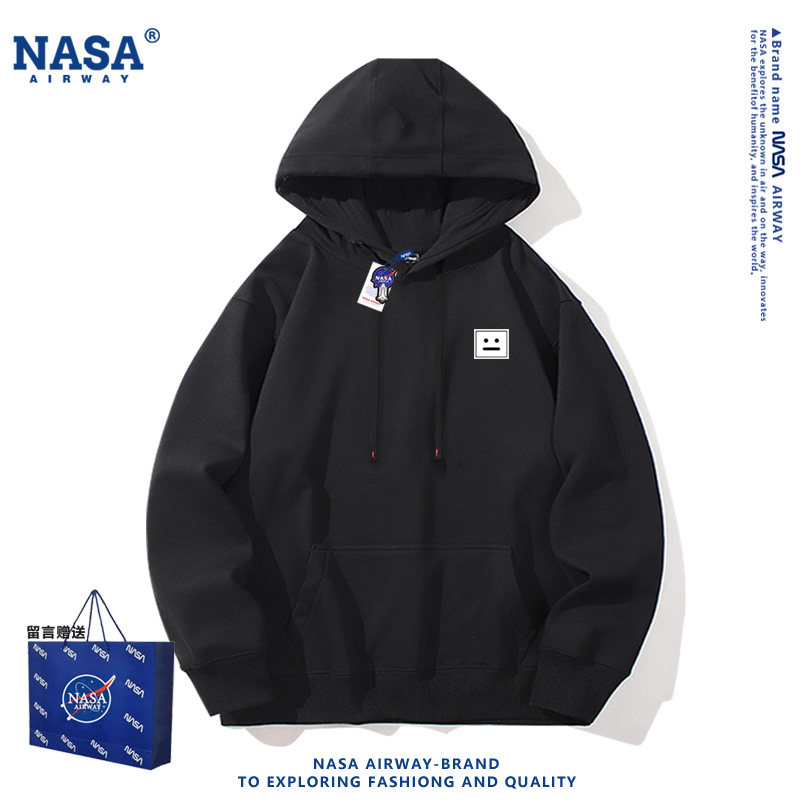 NASA联名呆萌机器人表情包简约图案男女连帽卫衣春秋百搭上衣新款