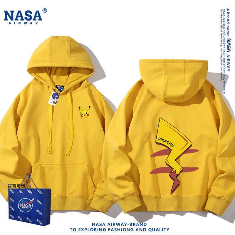 NASA联名精灵宝可梦皮卡丘卡通动漫周边图案男女春秋连帽卫衣上衣