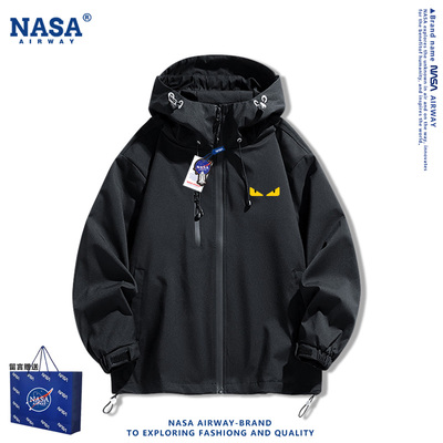 NASA联名恶魔之眼美式潮牌卡通图案男女连帽冲锋衣秋冬款夹克外套