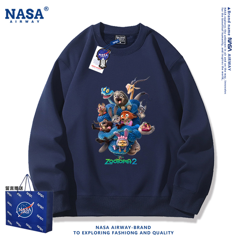 NASA联名疯狂动物城2尼克朱迪电影周边男女情侣圆领卫衣加绒上衣
