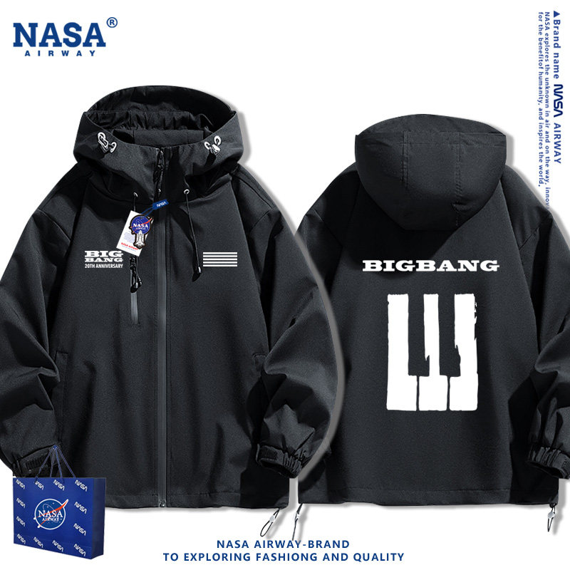 NASA联名Bigbang权志龙演唱会20周年钢琴键男连帽冲锋衣夹克外套