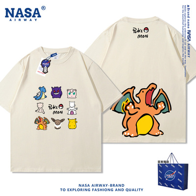 NASA联名神奇宝贝宝可梦喷火龙超梦动漫男女纯棉短袖T恤夏季半袖