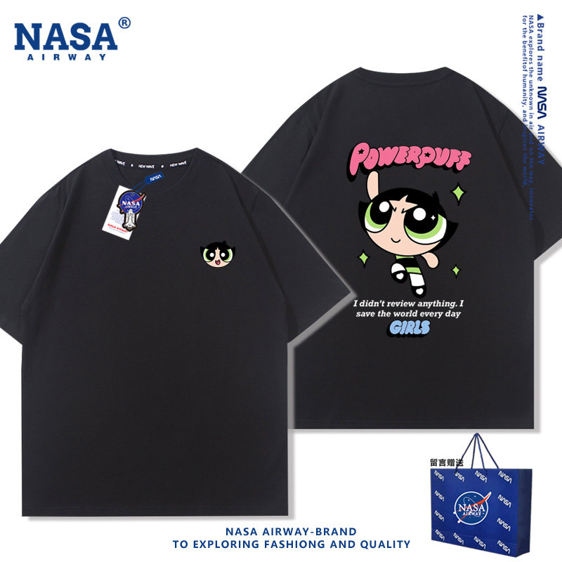 NASA AW飞天小女警卡通动漫周边图案男女纯棉短袖T恤半袖上衣服夏
