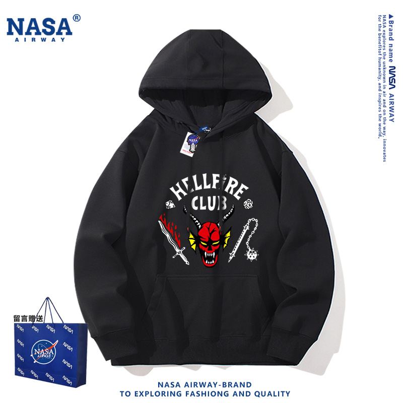 NASA联名美剧怪奇物语地狱火俱乐部周边连帽卫衣男女秋冬上衣新款