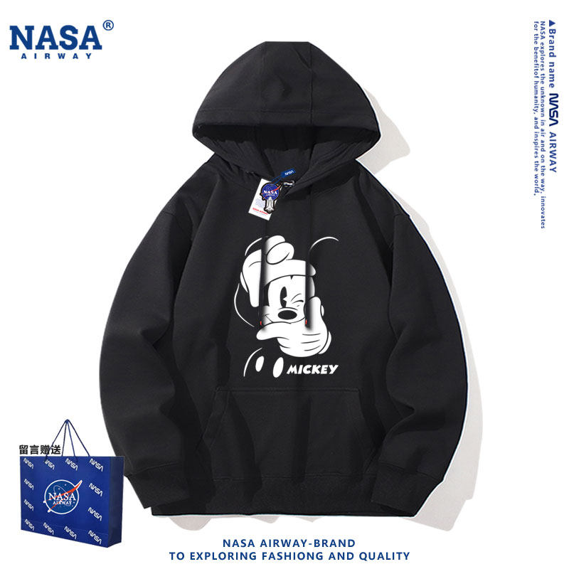 NASA联名美式国潮卡通图案米奇连帽卫衣男女百搭可爱薄款上衣春秋