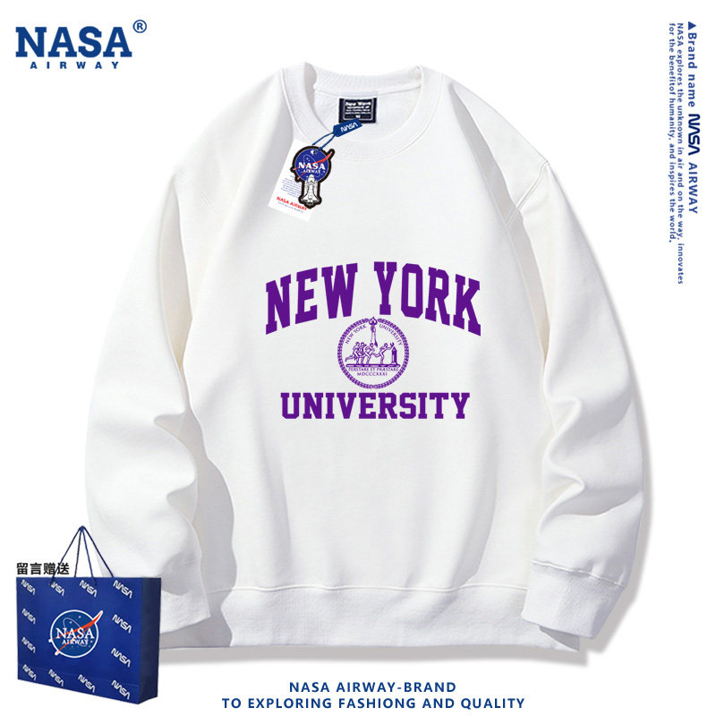 NASA联名NYU美国纽约大学纪念圆领卫衣男女秋冬款加绒上衣服新款