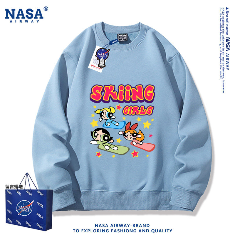 NASA联名单板飞天小女警美式潮牌印花图案男女薄款圆领卫衣秋冬款