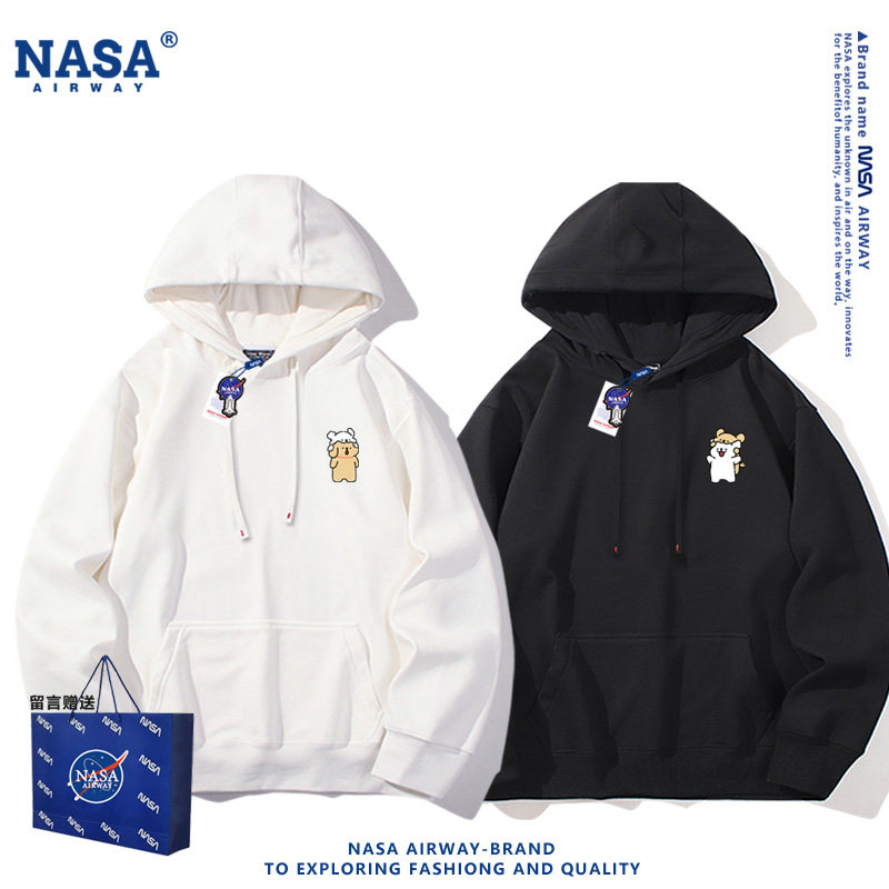 NASA AW小白狗小金毛卡通图案头像情侣男女春秋连帽卫衣薄款帽衫