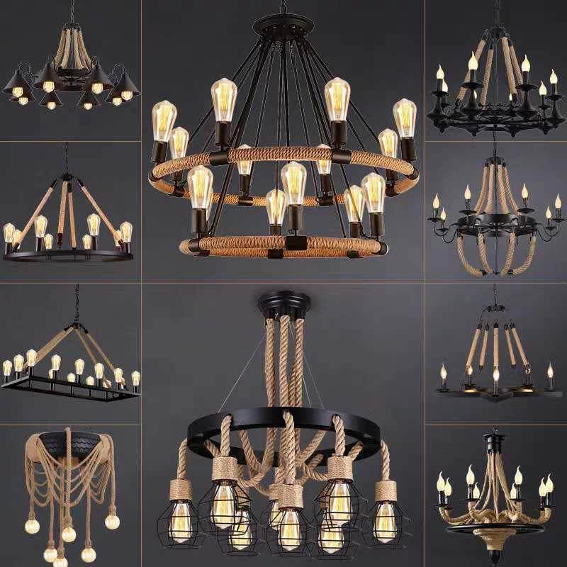 创意麻绳咖啡厅网咖酒吧吧台服装店火锅美发店餐厅复古工业风吊灯,家装灯饰光源,智能吊灯,淘宝优惠券,粉丝福利购,淘宝优惠卷