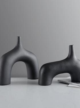 侘寂风抽象黑色树脂花瓶简约现代花器家居客厅玄关酒店装饰品摆件