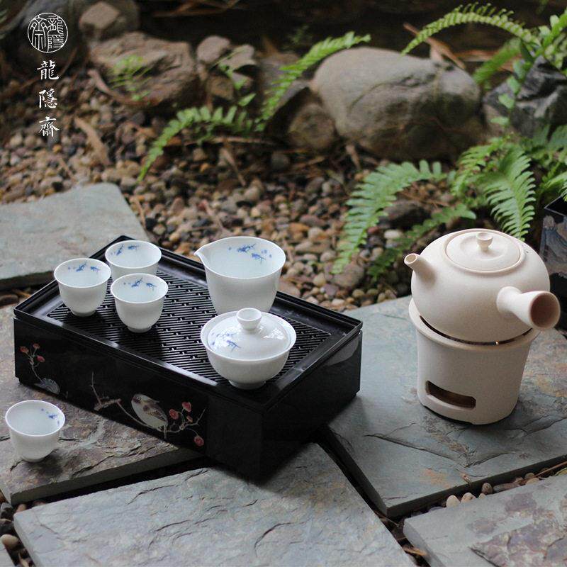 台湾龙隐斋旅行茶具便携式泡茶功夫茶具套装酒精炉带烧水户外茶具