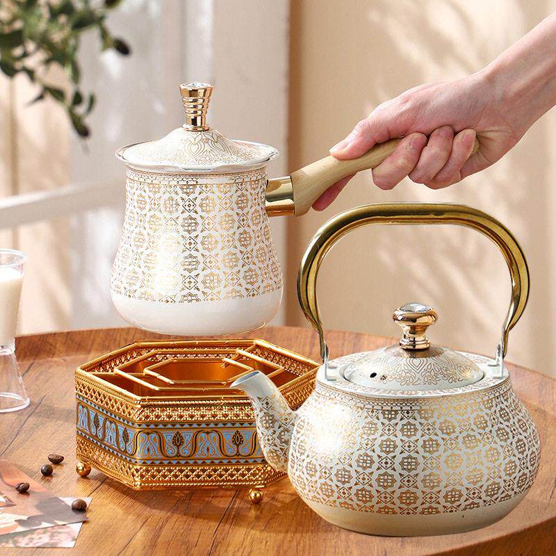 土耳其咖啡壶茶壶套装电磁炉烧水壶花茶壶泡茶壶金色餐厅商用水壶
