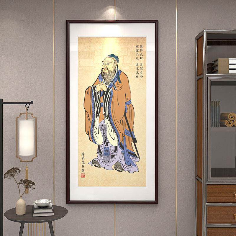 孔子画像挂画学校教室装饰画供奉学堂儒家客厅书房中堂带框已装裱