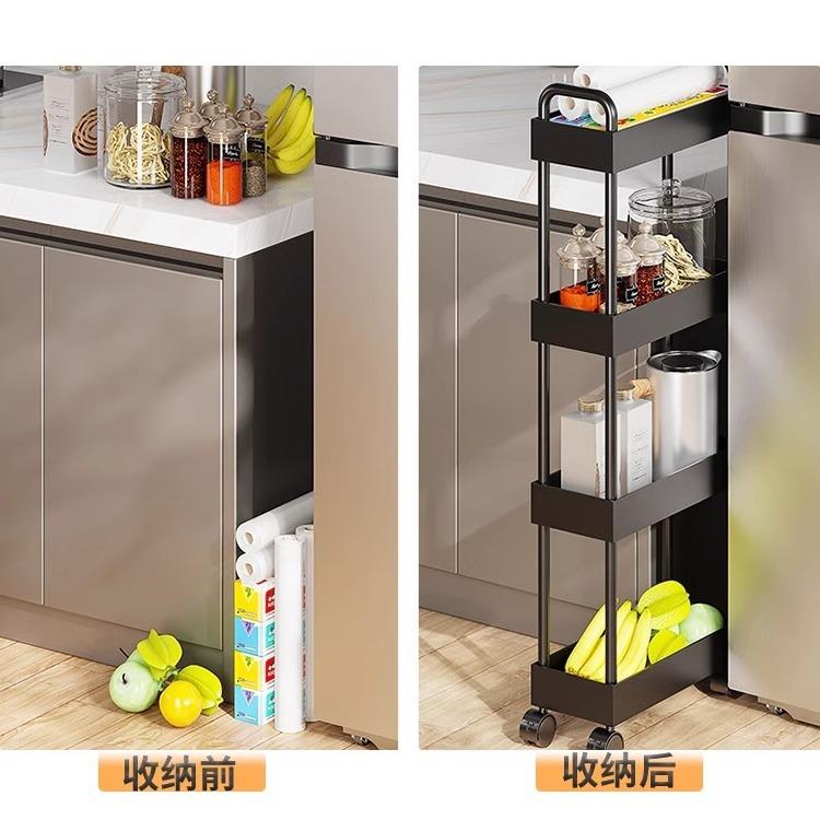 厨房碳钢夹缝置物架50cm冰箱侧极窄缝隙收纳柜可移动客厅零食架