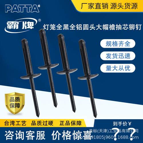 汽车支架安装全铝全黑大帽檐圆头灯笼铆钉 4/4.8mm 强度锚钉