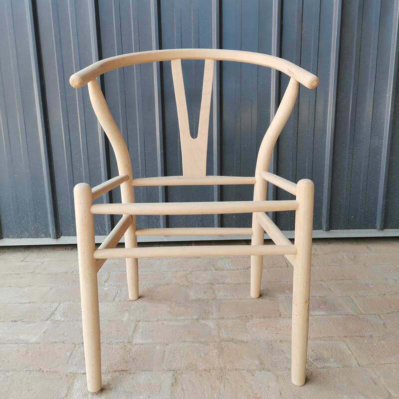 北欧实木餐椅咖啡厅手工编绳榉木Y椅酒店餐厅用休闲实木白茬椅子