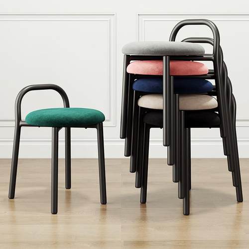 北欧现代小圆凳 家用铁艺餐桌椅子简约时尚折叠圆凳子化妆美容凳