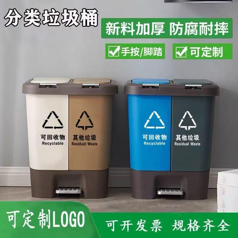 分类脚踏垃圾桶大号20L双翻盖户外学校家用公室塑料环保垃圾桶