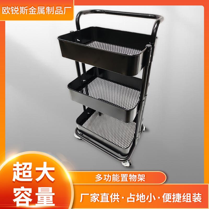厨房置物架卧室落地式多层隔板可移动小推车烧烤家用简易储物架子