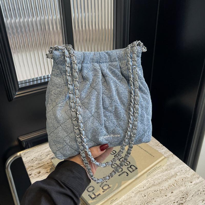 小香牛仔垃圾袋包包迷你菱格链条