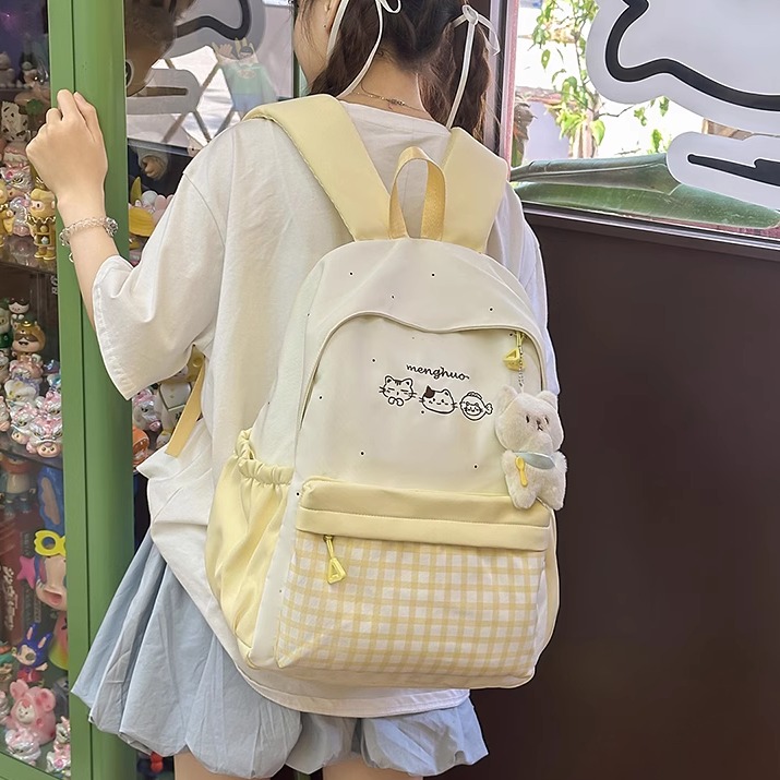 书包女可爱百搭小清新格子双肩包