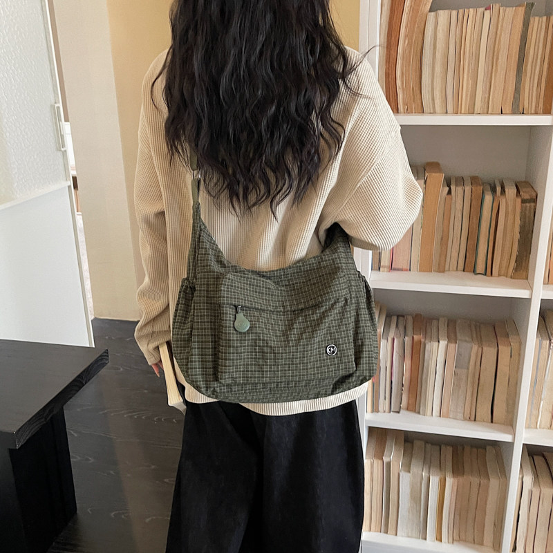 格子托特包女大容量通勤斜挎包