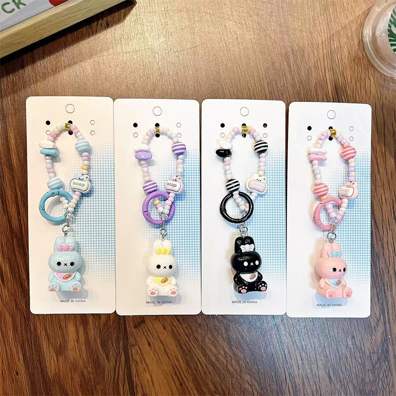 串珠兔子手机链钥匙扣挂件可爱包包挂链汽车钥匙链情侣小礼品