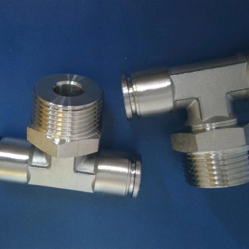 304不锈钢快速快插三通中间螺纹可旋转PB8-02气动接头