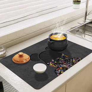 高级感耐脏厨房台面沥水垫吧台碗筷洗手台硅藻泥吸水软垫自由裁剪