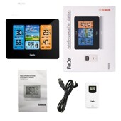 彩天气预报钟373黑温色挂钟湿度传3感电子闹钟屏万年历气象钟.