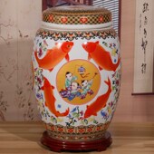 景德镇陶瓷米缸面缸大米桶家用50斤带盖密封防潮防虫储物罐腌菜缸