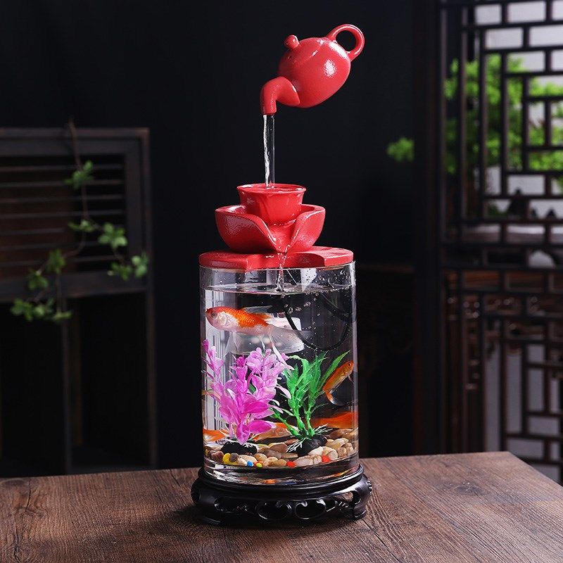 迷你悬壶创意桌面鱼缸摆件 循环流水玻璃家用玄关生态水族箱造景