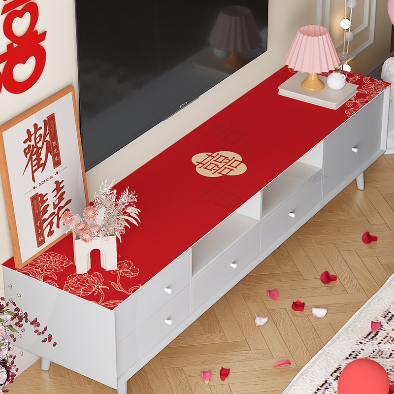 结婚电视柜盖布客厅茶几餐边柜桌布餐桌红色喜庆婚房订婚装饰台布