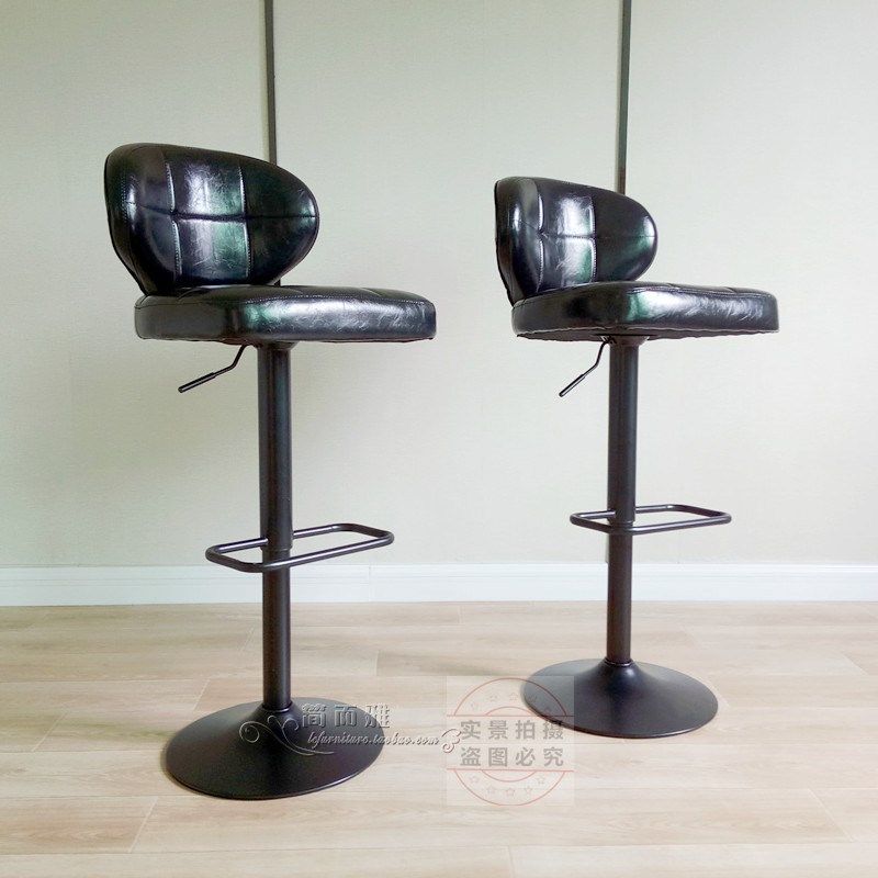 时尚复古黑色吧椅前台休闲高脚椅金属铁艺酒吧凳舒适靠背升降椅子