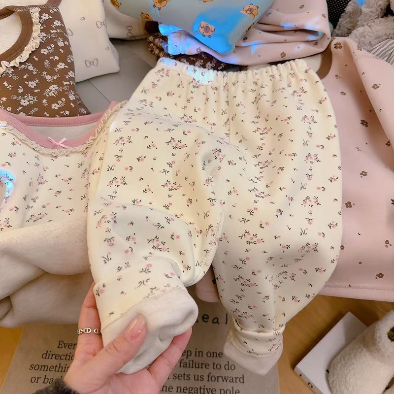 儿童冬天家居服女童加厚秋衣秋裤套装男宝宝保暖内衣羊毛蚕丝睡衣