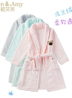 冬季儿童珊瑚绒睡袍可爱加厚男童女童法兰绒宝宝浴袍男孩女孩睡衣