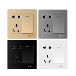 86型一开多控开关带五孔插座暗装家用一位多联中途开关带5孔面板