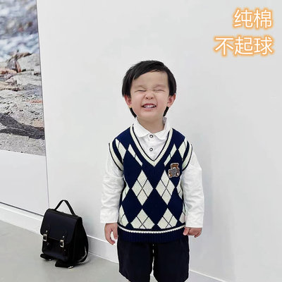金勇熊男童针织马甲儿童背心纯棉宝宝学院风秋女童毛衣婴儿针织衫